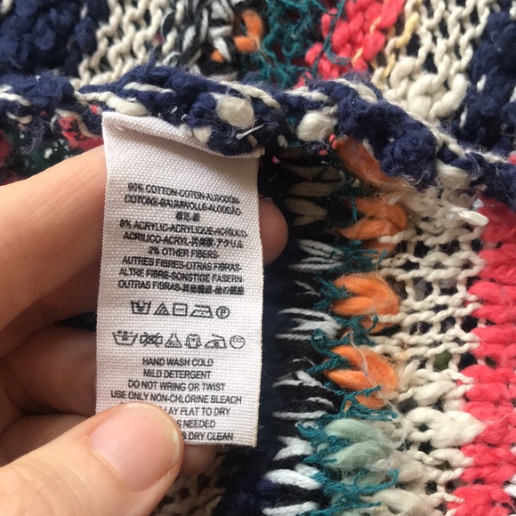 Free People Rainbow Bubble Tea Yarn Poncho Multicolored Hooded Sweater Large M L - Picture 16 of 17